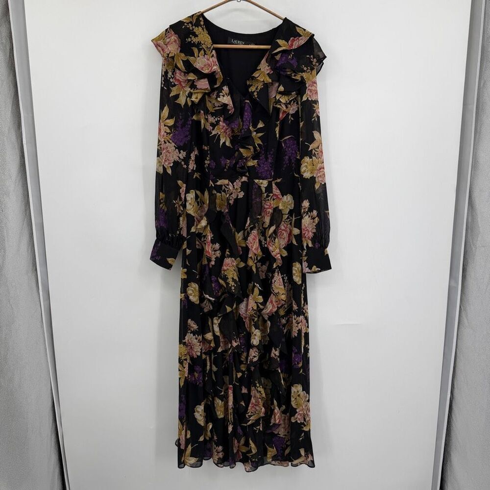 Lauren Ralph Lauren Floral Ruffle-Trim Georgette dress Sz 8